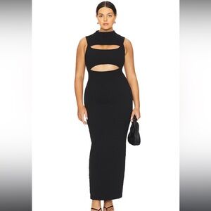 ♥️…Good American Wide Scrunchie Mock Neck Maxi Dress in Black001 2X